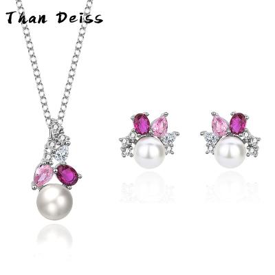 China Original Single Pearl Fashion Set S925 Sterling Silver Pink Pendant Earrings CLASSIC Freshwater Two Piece Round Pearl Set for sale