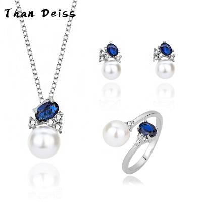 China CLASSIC Send Sapphire S925 Sterling Silver Fashion Tide Necklace Ring Earrings Valentine's Day Gift Pearl Set for sale