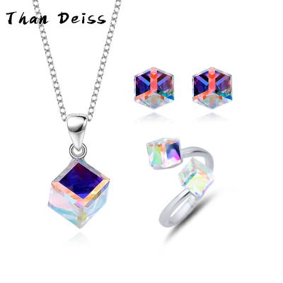 China New Hot CLASSIC S925 Sterling Silver Simple Square Crystal Set Fine Jewelry Matching Luxury Jewelry for sale