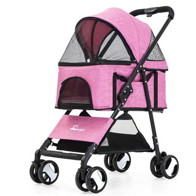 China Viable Small and Medium Lightweight Pet Stroller for Outing Dogs and Cats Stroller Foldable Four-Wheel Trolley for sale