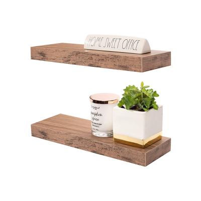 China Amazon Hot Sale 2-Pack Foldable Wooden Floating Shelf Set Rustic Wooden Rectangle Wall Hanging Shelves for sale