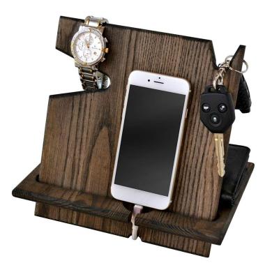 China Europe Wooden Phone Dock, Ash Ebony Desk Organizer, Tablet Stand, Key, Coin, Wallet, Watch Stand Gift for sale