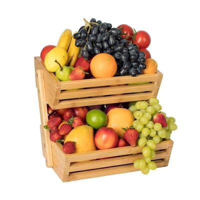 China 2-Tier Sustainable Wooden Bamboo Fruit Basket, Fruit Rack For Kitchen Countertop, Wooden Produce Bread Storage Vegetable Rack for sale