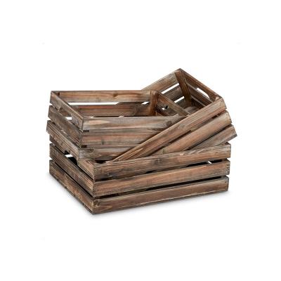 China Eco-Friendly Custom Set of 3 Rustic Wooden Nesting Crates with Handles Decorative Farmhouse Storage Container Wooden Boxes for sale