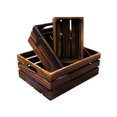 China Eco-friendly Custom Wall Mounted Wooden Basket Box Set Of 3 Nesting Wooden Crates For Storage for sale