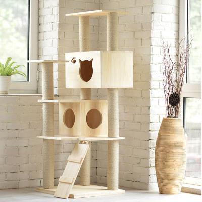 China Sustainable Natural Solid Wooden Cat Scratch Toy Healthy Cat Tree for sale