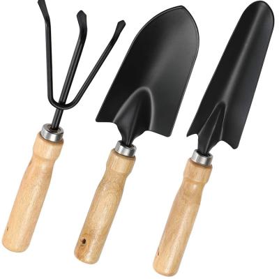 China Hot Selling 3Pcs Wooden Handle Mini Garden Shovel Rake Spade for Flower Plant Potted DIY Tools Home Gardening Tools Accessories for sale