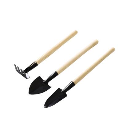 China Wholesale 3pcs Portable Wooden Handle Garden Flower and Meat Planting Tools Kit Small Shovel Rake Wooden Handle Garden Tool Gift Set for sale