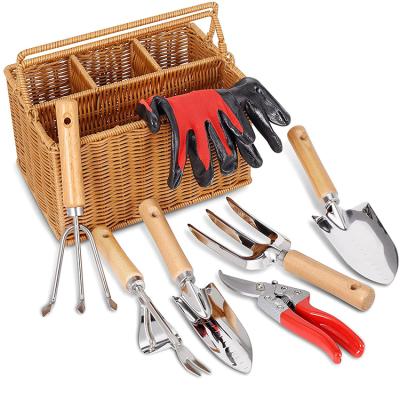 China Small Wholesale Price Chinese Household Factory Gardening Multifunctional Garden Planting Mini Set Wooden Garden Handle Tool Kit With Case for sale