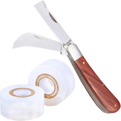 China Non-variable Double Blade Gardening Knife With Wooden Handle 2 Band Flexible Grafting Knife Garden Grafting Kit for sale