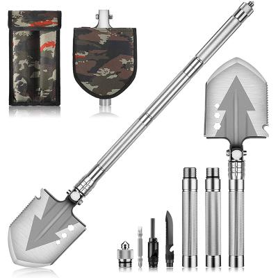 China Outdoor Camping Foldable Military Garden Shovel 3 Tube Shovel Multifunctional Aluminum Non-slip Military Survival Folding Tactical Shovel for sale