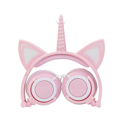 China Unicorn Cat Ear Headphone LED Light Up Earphone Over-Ear Foldable Cable Toddlers For Travel for sale