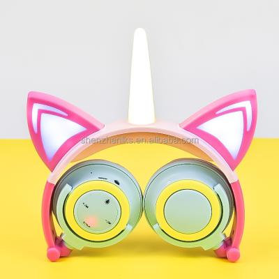 China Headband Glowing Cat Over Ear Headphones Unicorn Headset Study Girl Heart Cute Anime For School Travel for sale