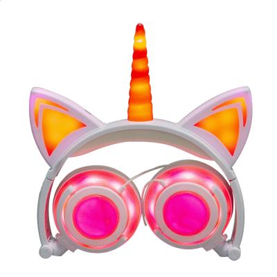 China Colorful Cat Ear OEM Factory Design Cartoon Unicorn Headsets Earphone for sale