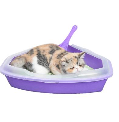 China Travel Toilet Bedpan Cat Litter Box Plastic Cat Toilet Training Triangle Extra Large Semi-closed Cat Toilet Air Freshener for sale