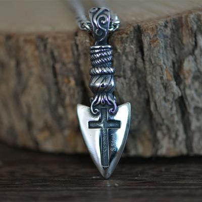 China LANGHONG Double Side Stainless Steel Cross Spear Necklace CLASSIC Necklace For Men for sale