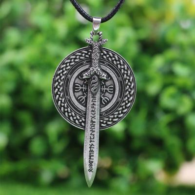 China LANGHONG Ethnic Norse Vegvisir Necklace For Men Original RUNE And Sword Amulet Necklace Jewelry Talisman for sale