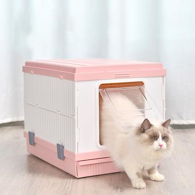 China Viable Luxury Collapsible Cat Toilet Portable Plastic Cat Trash Can With Scoop for sale