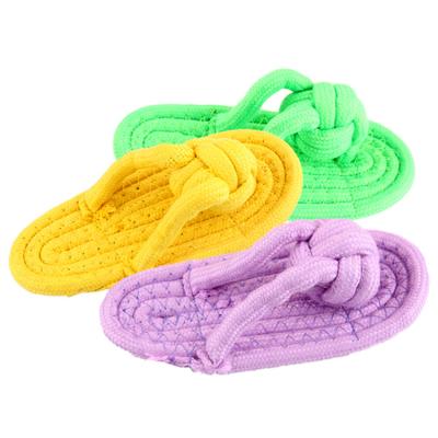 China Sustainable Interactive Cotton Rope Braided Slippers Pet Toys Rope Cat Dog Chew Toys for sale