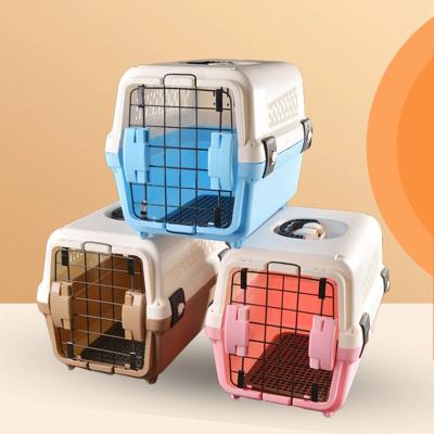 China Breathable Outdoor Pet Cage Travel Carrier Safety Button Pet Carrier Handled Dog Cat Pet Carrier for sale