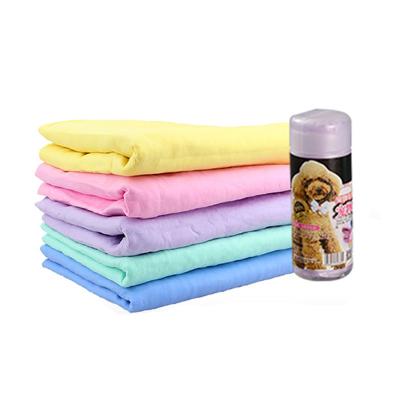 China Viable Custom Logo Pet Dog Cooling Bath Shower Drying Towel in Bottle for sale