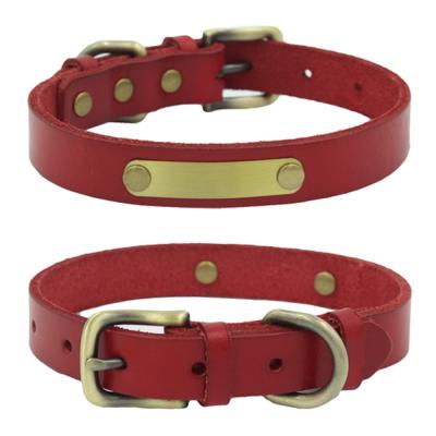 China Personalized Customized Whip Leather Dog Collar Lettering Adjustable Durable Pet Collars For Dogs for sale