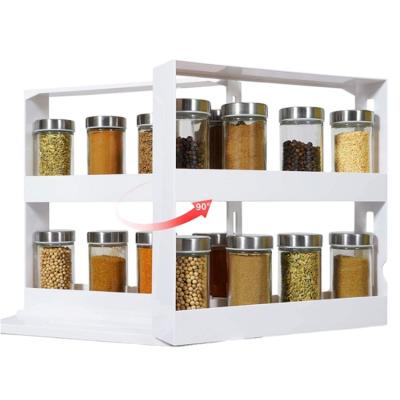 China Viable Multifunctional Rotating Organizer Swivel Store Double Layers Kitchen Storage Rack Spice Rack Spice Rack for sale