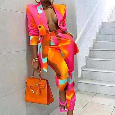 China YS-ZL1723 Anti-wrinkle ladies tie dye fashion street wear swap 2 piece panty suit women's casual suits for sale