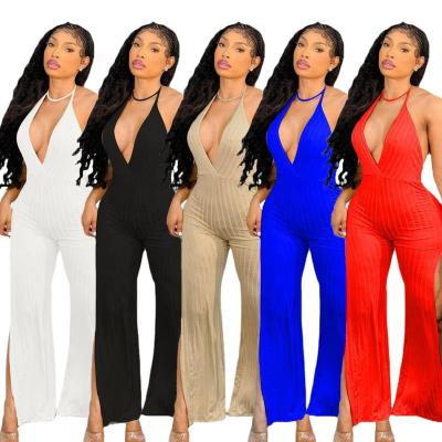 China Anti-wrinkle YS ladies fashion high split jumpsuits summer high street nine piece formal sexy women jumpsuits for sale