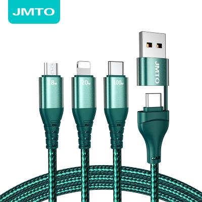 China MP3/MP4 player JMTO aluminum alloy 3 in 1 100w usb c to type c lighting micro 5A 6A fast charging cable for macbook phone for sale