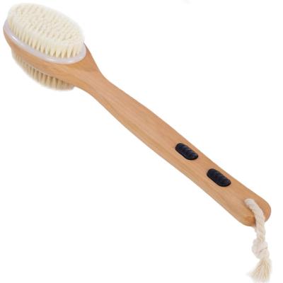 China Soft and hard double-sided massage hair border handle non-slip lotus wood bath brush massage bristle long scrub brush for sale