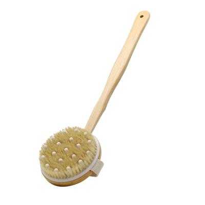 China Natural Lotus Wood Bristle Silicone Head Bath Body Brush Shower Massage Custom Detachable Long Handle Massage Cleansing Dry Brush for sale