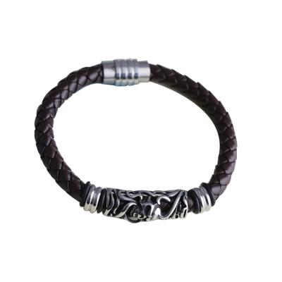 China Cute titanium steel woven simple punk bracelets retro leather men's and women's stainless steel magnetic snap bracelets for sale