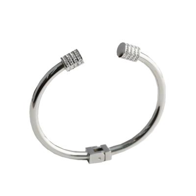 China FASHIONABLE Unique Design Stainless Steel Women Shape Mud Diamond Cuff Adjustable Jewelry Bracelet for sale