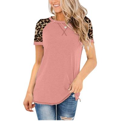 China Wholesale Style Breathable Women's Style Leopard Print Arm Design O-Neck Line Full Color Pattern T-shirt Short Sleeves for sale