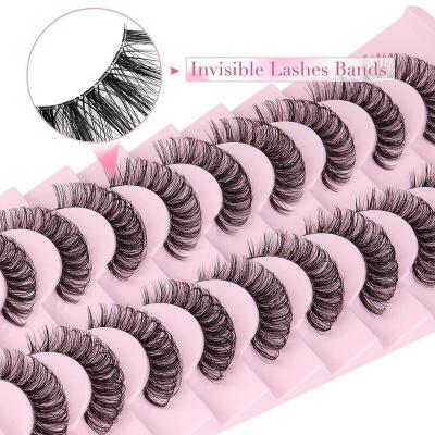 China Free sample natural soft eyelash wholesale 5d 3d faux mink lashes invisible russian strip eyelashes clear band with custom packing for sale