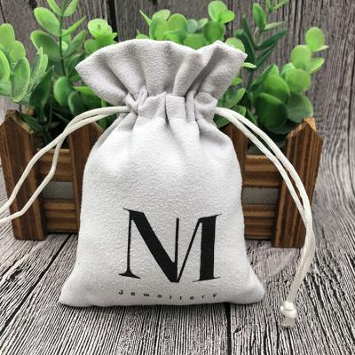 China Disposable White Custom Faux Suede Drawstring Jewelry Pouch for sale