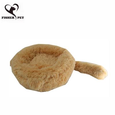 China Travel Pet Nest Round Shape Cat Bed Winter Warm Super Long Soft Plush Cat Deep Sleep Dog Bed for sale