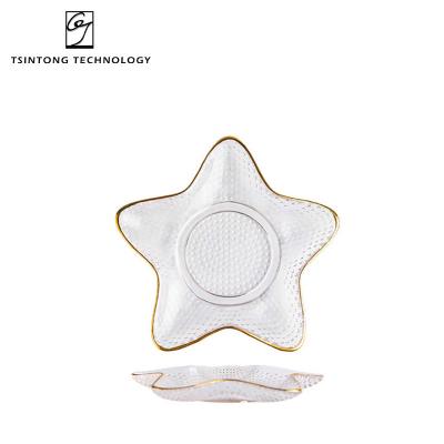 China Sustainable Hot Selling Creative Starfish Shaped Transparent Embossed Ice Salad Fruits Nuts Dish Tableware Glass Bowl With Gold Rim for sale