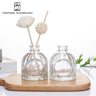 China Wholesale 50ml 100ml Simple Vintage French Style Baroque Embossed Crystal Glass Fragrance Aroma Reed Diffuser Bottle With Relievo for sale