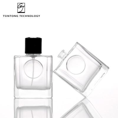 China Hot Selling Luxury Factory Price Square 100ml Perfume Spray Empty Refillable Flat Cosmetics Packaging Glass Perfume Bottles for sale