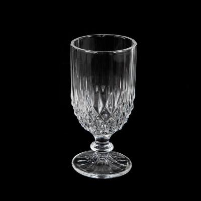 China Wholesale Clear Press Champagne Glass Vintage Red Wine Mug Custom Color Embossed Etched Glass Goblets Mug Tumbler for sale