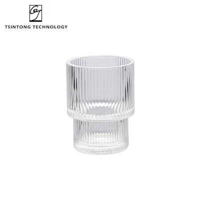 China 210ml 7oz modern creative stackable transparent ribbed round glass mug factory mug household whiskey coffee water glass cup for sale