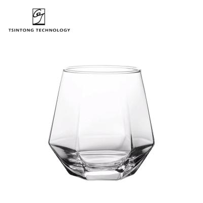 China Modern Creative Whiskey Juice Water Glass Mug from Factory 300ml 11oz Diamond Shaped Transparent Glass Cup for Home Bar for sale