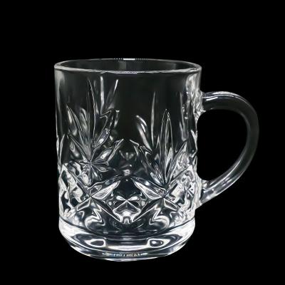 China Modern Factory Direct White Glass Diamond Grain Small Cup Coffee Exquisite Glass Western Mug Beer Restaurant Tea Cup With Handle for sale