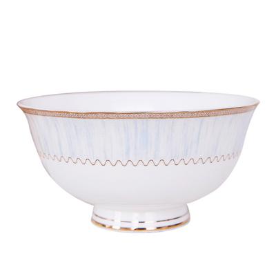 China Viable Wholesale Bone China Soup Bowl Gold Fine Bone China Rim White Ceramic Rice Bowls for sale