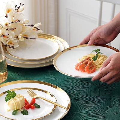 China Viable Hot Selling Pattern Dishes Porcelain Restaurant Dish Gold Rim Bone China Custom Dinner Dish for sale