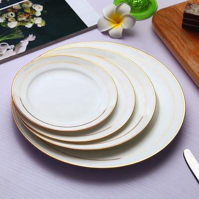 China Sustainable Modern Luxury Bone China Dinnerware Porcelain Dishes Gold Fine Rim Dish Dinner Dishes Customized For Restaurant for sale