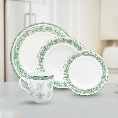 China Viable White Ceramic Bone China Tableware Supplier Green 16 PCs Dinner Set Dinner Set Best Viable For Hotel for sale