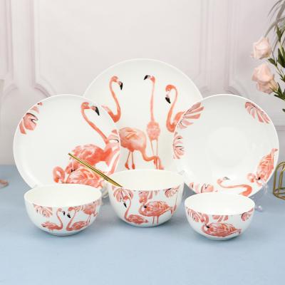 China New Design Sustainable Porcelain 24 Pcs White Ceramic Dinner Set Restaurant Wedding Rose Pattern Porcelain Dinnerware Sets for sale